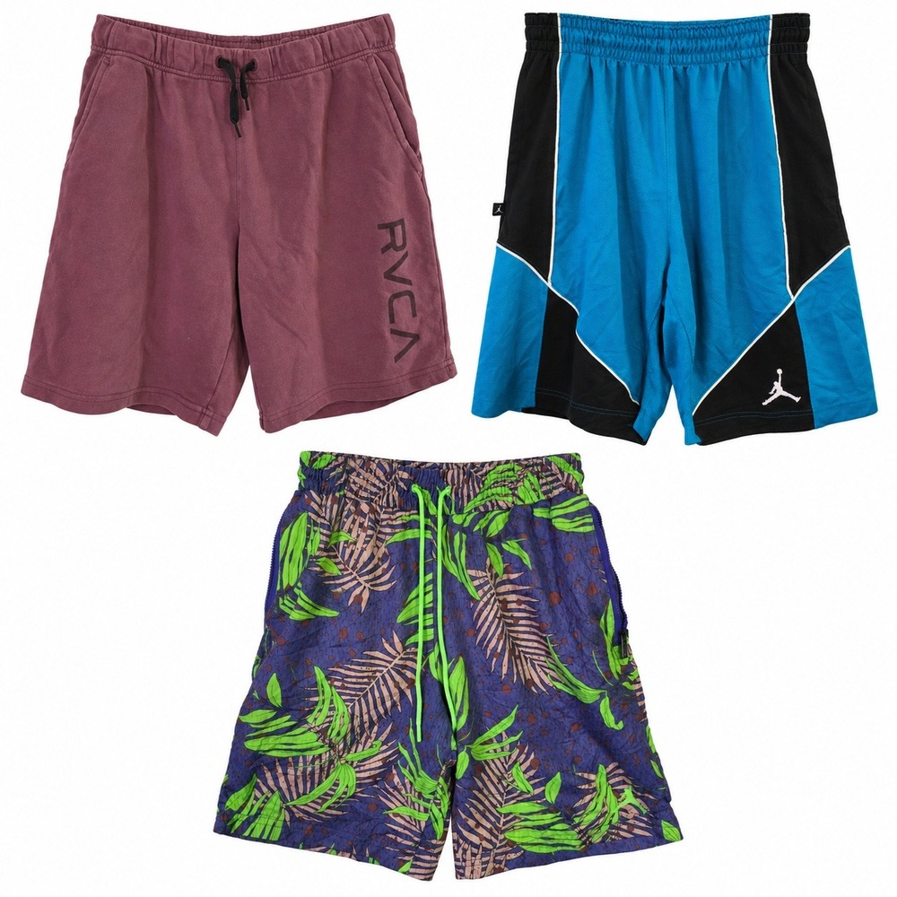 Jordan RVCA Lot of 3 Athletic Shorts Mens S Blue Black Green Basketball Fleece